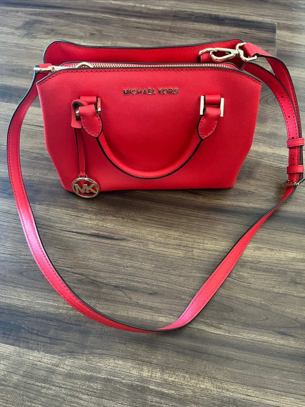 Michael Kors Savannah Small / Mini Saffiano Leather Satchel in Bright Cherry Red